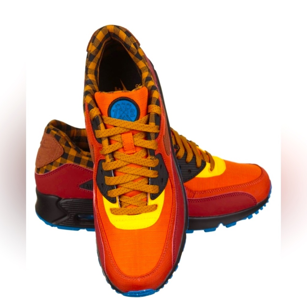 Nike AIR MAX 90 Premium Athletic Shoes 
Red, Yellow, Blue Men’s Size 13 Sharp!!